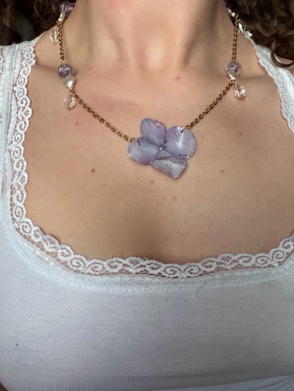 Purple and gold Hydrangea necklace (real hydrangea)